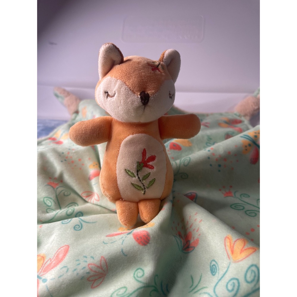 Mary Meyer Flora Fox Lovey Security Blanket Green Floral Butterfly Plush Tag - Picture 5 of 6